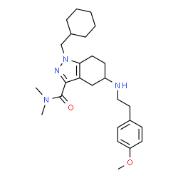 ChemSpider 2D Image | 1-(Cyclohexylmethyl)-5-{[2-(4-methoxyphenyl)ethyl]amino}-N,N-dimethyl-4,5,6,7-tetrahydro-1H-indazole-3-carboxamide | C26H38N4O2