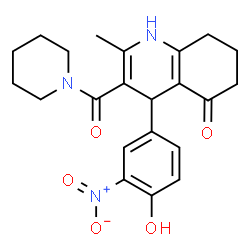 ChemSpider 2D Image | 4-(4-Hydroxy-3-nitrophenyl)-2-methyl-3-(1-piperidinylcarbonyl)-4,6,7,8-tetrahydro-5(1H)-quinolinone | C22H25N3O5
