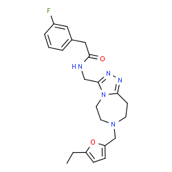 ChemSpider 2D Image | N-({7-[(5-Ethyl-2-furyl)methyl]-6,7,8,9-tetrahydro-5H-[1,2,4]triazolo[4,3-d][1,4]diazepin-3-yl}methyl)-2-(3-fluorophenyl)acetamide | C22H26FN5O2