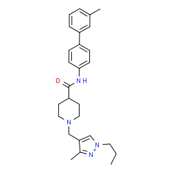 ChemSpider 2D Image | N-(3'-Methyl-4-biphenylyl)-1-[(3-methyl-1-propyl-1H-pyrazol-4-yl)methyl]-4-piperidinecarboxamide | C27H34N4O