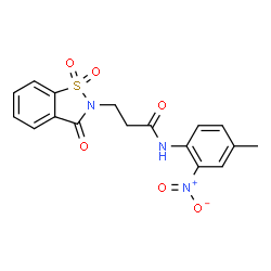 ChemSpider 2D Image | 3-(1,1-Dioxido-3-oxo-1,2-benzothiazol-2(3H)-yl)-N-(4-methyl-2-nitrophenyl)propanamide | C17H15N3O6S