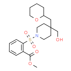 ChemSpider 2D Image | Methyl 2-{[4-(hydroxymethyl)-4-(tetrahydro-2H-pyran-2-ylmethyl)-1-piperidinyl]sulfonyl}benzoate | C20H29NO6S