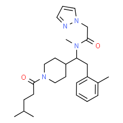 ChemSpider 2D Image | N-Methyl-N-{1-[1-(4-methylpentanoyl)-4-piperidinyl]-2-(2-methylphenyl)ethyl}-2-(1H-pyrazol-1-yl)acetamide | C26H38N4O2