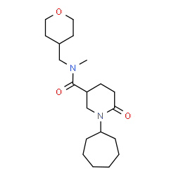 ChemSpider 2D Image | 1-Cycloheptyl-N-methyl-6-oxo-N-(tetrahydro-2H-pyran-4-ylmethyl)-3-piperidinecarboxamide | C20H34N2O3