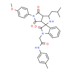 ChemSpider 2D Image | 2-[3'-Isobutyl-5'-(4-methoxyphenyl)-2,4',6'-trioxo-3',3a',4',5',6',6a'-hexahydro-2'H-spiro[indole-3,1'-pyrrolo[3,4-c]pyrrol]-1(2H)-yl]-N-(4-methylphenyl)acetamide | C33H34N4O5