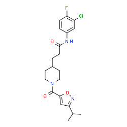 ChemSpider 2D Image | N-(3-Chloro-4-fluorophenyl)-3-{1-[(3-isopropyl-1,2-oxazol-5-yl)carbonyl]-4-piperidinyl}propanamide | C21H25ClFN3O3