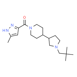 ChemSpider 2D Image | {4-[1-(2,2-Dimethylpropyl)-3-pyrrolidinyl]-1-piperidinyl}(5-methyl-1H-pyrazol-3-yl)methanone | C19H32N4O