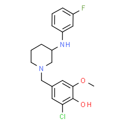 ChemSpider 2D Image | 2-Chloro-4-({3-[(3-fluorophenyl)amino]-1-piperidinyl}methyl)-6-methoxyphenol | C19H22ClFN2O2