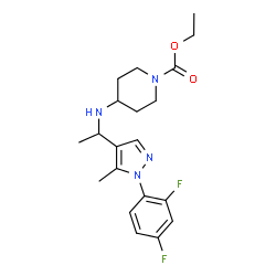 ChemSpider 2D Image | Ethyl 4-({1-[1-(2,4-difluorophenyl)-5-methyl-1H-pyrazol-4-yl]ethyl}amino)-1-piperidinecarboxylate | C20H26F2N4O2