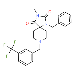 ChemSpider 2D Image | 1-Benzyl-3-methyl-8-[3-(trifluoromethyl)benzyl]-1,3,8-triazaspiro[4.5]decane-2,4-dione | C23H24F3N3O2