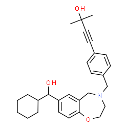 ChemSpider 2D Image | 4-[4-({7-[Cyclohexyl(hydroxy)methyl]-2,3-dihydro-1,4-benzoxazepin-4(5H)-yl}methyl)phenyl]-2-methyl-3-butyn-2-ol | C28H35NO3