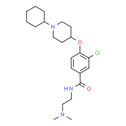 ChemSpider 2D Image | 3-Chloro-4-[(1-cyclohexyl-4-piperidinyl)oxy]-N-[2-(dimethylamino)ethyl]benzamide | C22H34ClN3O2