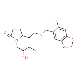 ChemSpider 2D Image | 5-(2-{[(6-Chloro-1,3-benzodioxol-5-yl)methyl]amino}ethyl)-1-(2-hydroxybutyl)-2-pyrrolidinone | C18H25ClN2O4