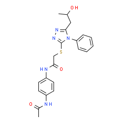 ChemSpider 2D Image | N-(4-Acetamidophenyl)-2-{[5-(2-hydroxypropyl)-4-phenyl-4H-1,2,4-triazol-3-yl]sulfanyl}acetamide | C21H23N5O3S