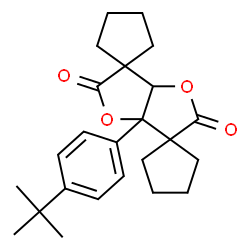 ChemSpider 2D Image | 3a'-[4-(2-Methyl-2-propanyl)phenyl]dihydrodispiro[cyclopentane-1,3'-furo[3,2-b]furan-6',1''-cyclopentane]-2',5'-dione | C24H30O4