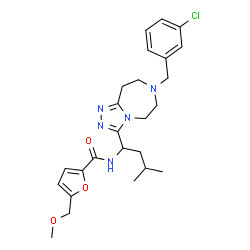 ChemSpider 2D Image | N-{1-[7-(3-Chlorobenzyl)-6,7,8,9-tetrahydro-5H-[1,2,4]triazolo[4,3-d][1,4]diazepin-3-yl]-3-methylbutyl}-5-(methoxymethyl)-2-furamide | C25H32ClN5O3