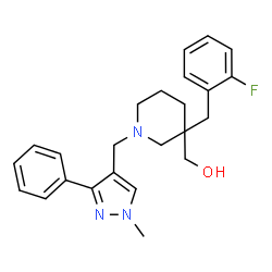 ChemSpider 2D Image | {3-(2-Fluorobenzyl)-1-[(1-methyl-3-phenyl-1H-pyrazol-4-yl)methyl]-3-piperidinyl}methanol | C24H28FN3O