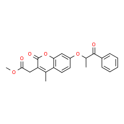 ChemSpider 2D Image | Methyl {4-methyl-2-oxo-7-[(1-oxo-1-phenyl-2-propanyl)oxy]-2H-chromen-3-yl}acetate | C22H20O6