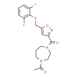 ChemSpider 2D Image | 1-[4-({5-[(2,6-Difluorophenoxy)methyl]-1,2-oxazol-3-yl}carbonyl)-1,4-diazepan-1-yl]ethanone | C18H19F2N3O4