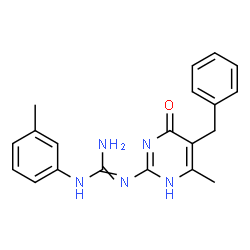 ChemSpider 2D Image | 2-(5-Benzyl-6-methyl-4-oxo-1,4-dihydro-2-pyrimidinyl)-1-(3-methylphenyl)guanidine | C20H21N5O