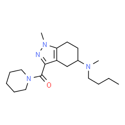 ChemSpider 2D Image | {5-[Butyl(methyl)amino]-1-methyl-4,5,6,7-tetrahydro-1H-indazol-3-yl}(1-piperidinyl)methanone | C19H32N4O