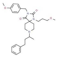 ChemSpider 2D Image | 3-(4-Methoxybenzyl)-1-(3-methoxypropyl)-8-(4-phenyl-2-butanyl)-1,3,8-triazaspiro[4.5]decane-2,4-dione | C29H39N3O4