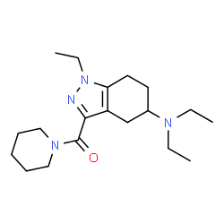 ChemSpider 2D Image | [5-(Diethylamino)-1-ethyl-4,5,6,7-tetrahydro-1H-indazol-3-yl](1-piperidinyl)methanone | C19H32N4O