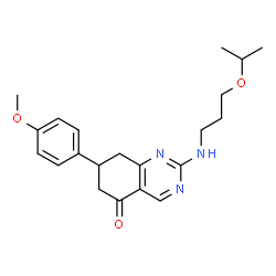 ChemSpider 2D Image | 2-[(3-Isopropoxypropyl)amino]-7-(4-methoxyphenyl)-7,8-dihydro-5(6H)-quinazolinone | C21H27N3O3