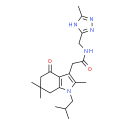 ChemSpider 2D Image | 2-(1-Isobutyl-2,6,6-trimethyl-4-oxo-4,5,6,7-tetrahydro-1H-indol-3-yl)-N-[(3-methyl-1H-1,2,4-triazol-5-yl)methyl]acetamide | C21H31N5O2