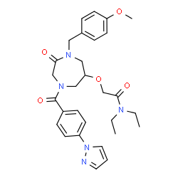 ChemSpider 2D Image | N,N-Diethyl-2-({1-(4-methoxybenzyl)-2-oxo-4-[4-(1H-pyrazol-1-yl)benzoyl]-1,4-diazepan-6-yl}oxy)acetamide | C29H35N5O5