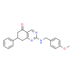 ChemSpider 2D Image | 2-[(4-Methoxybenzyl)amino]-7-phenyl-7,8-dihydro-5(6H)-quinazolinone | C22H21N3O2