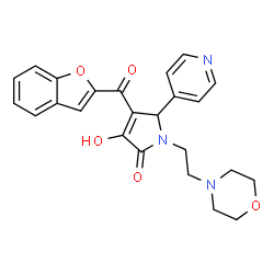 ChemSpider 2D Image | 4-(1-Benzofuran-2-ylcarbonyl)-3-hydroxy-1-[2-(4-morpholinyl)ethyl]-5-(4-pyridinyl)-1,5-dihydro-2H-pyrrol-2-one | C24H23N3O5