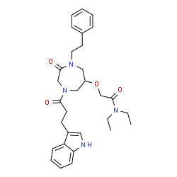 ChemSpider 2D Image | N,N-Diethyl-2-({4-[3-(1H-indol-3-yl)propanoyl]-2-oxo-1-(2-phenylethyl)-1,4-diazepan-6-yl}oxy)acetamide | C30H38N4O4