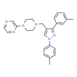 ChemSpider 2D Image | 2-(4-{[3-(3-Methylphenyl)-1-(4-methylphenyl)-1H-pyrazol-4-yl]methyl}-1-piperazinyl)pyrazine | C26H28N6