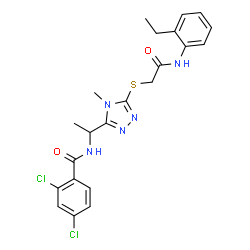 ChemSpider 2D Image | 2,4-Dichloro-N-{1-[5-({2-[(2-ethylphenyl)amino]-2-oxoethyl}sulfanyl)-4-methyl-4H-1,2,4-triazol-3-yl]ethyl}benzamide | C22H23Cl2N5O2S