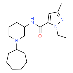 ChemSpider 2D Image | N-(1-Cycloheptyl-3-piperidinyl)-1-ethyl-3-methyl-1H-pyrazole-5-carboxamide | C19H32N4O