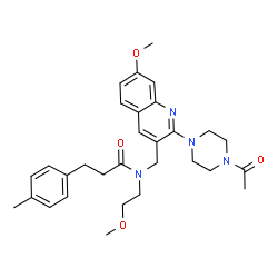 ChemSpider 2D Image | N-{[2-(4-Acetyl-1-piperazinyl)-7-methoxy-3-quinolinyl]methyl}-N-(2-methoxyethyl)-3-(4-methylphenyl)propanamide | C30H38N4O4