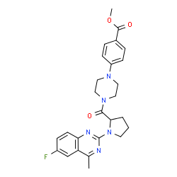 ChemSpider 2D Image | Methyl 4-{4-[1-(6-fluoro-4-methyl-2-quinazolinyl)prolyl]-1-piperazinyl}benzoate | C26H28FN5O3