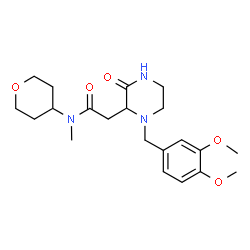 ChemSpider 2D Image | 2-[1-(3,4-Dimethoxybenzyl)-3-oxo-2-piperazinyl]-N-methyl-N-(tetrahydro-2H-pyran-4-yl)acetamide | C21H31N3O5