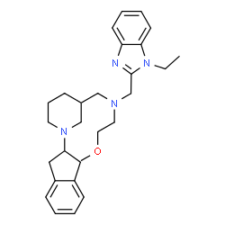 ChemSpider 2D Image | N-{[1-(2,3-Dihydro-1H-inden-2-yl)-3-piperidinyl]methyl}-N-[(1-ethyl-1H-benzimidazol-2-yl)methyl]-2-methoxyethanamine | C28H38N4O