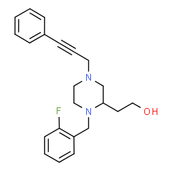 ChemSpider 2D Image | 2-[1-(2-Fluorobenzyl)-4-(3-phenyl-2-propyn-1-yl)-2-piperazinyl]ethanol | C22H25FN2O