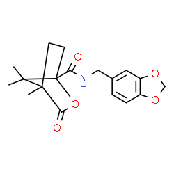 ChemSpider 2D Image | N-(1,3-Benzodioxol-5-ylmethyl)-4,7,7-trimethyl-3-oxo-2-oxabicyclo[2.2.1]heptane-1-carboxamide | C18H21NO5