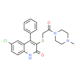ChemSpider 2D Image | 6-Chloro-3-{[2-(4-methyl-1-piperazinyl)-2-oxoethyl]sulfanyl}-4-phenyl-2(1H)-quinolinone | C22H22ClN3O2S