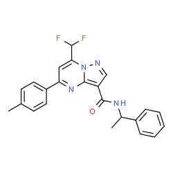 ChemSpider 2D Image | 7-(Difluoromethyl)-5-(4-methylphenyl)-N-(1-phenylethyl)pyrazolo[1,5-a]pyrimidine-3-carboxamide | C23H20F2N4O