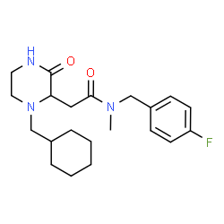 ChemSpider 2D Image | 2-[1-(Cyclohexylmethyl)-3-oxo-2-piperazinyl]-N-(4-fluorobenzyl)-N-methylacetamide | C21H30FN3O2