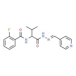 ChemSpider 2D Image | 2-Fluoro-N-{3-methyl-1-oxo-1-[(2E)-2-(4-pyridinylmethylene)hydrazino]-2-butanyl}benzamide | C18H19FN4O2