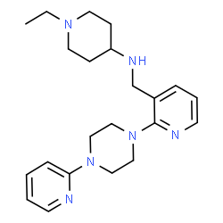 ChemSpider 2D Image | 1-Ethyl-N-({2-[4-(2-pyridinyl)-1-piperazinyl]-3-pyridinyl}methyl)-4-piperidinamine | C22H32N6