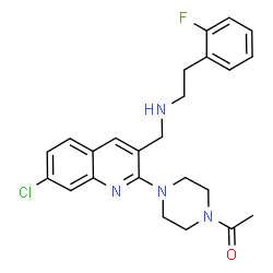 ChemSpider 2D Image | 1-{4-[7-Chloro-3-({[2-(2-fluorophenyl)ethyl]amino}methyl)-2-quinolinyl]-1-piperazinyl}ethanone | C24H26ClFN4O