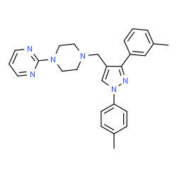 ChemSpider 2D Image | 2-(4-{[3-(3-Methylphenyl)-1-(4-methylphenyl)-1H-pyrazol-4-yl]methyl}-1-piperazinyl)pyrimidine | C26H28N6