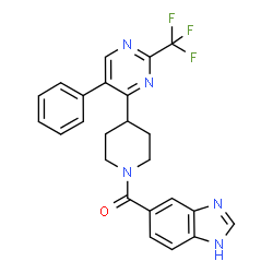 ChemSpider 2D Image | 1H-Benzimidazol-5-yl{4-[5-phenyl-2-(trifluoromethyl)-4-pyrimidinyl]-1-piperidinyl}methanone | C24H20F3N5O
